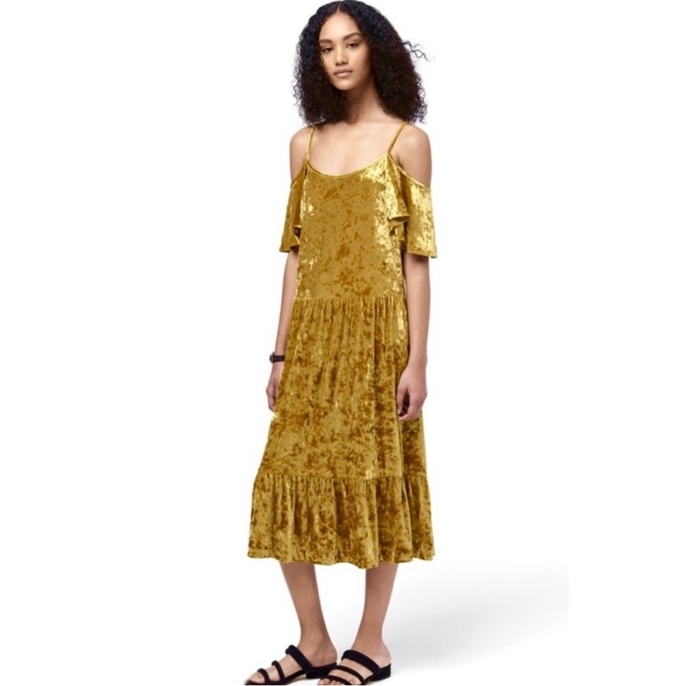 NEW REBECCA MINKOFF COLD-SHOULDER VELVET MIDI DRESS